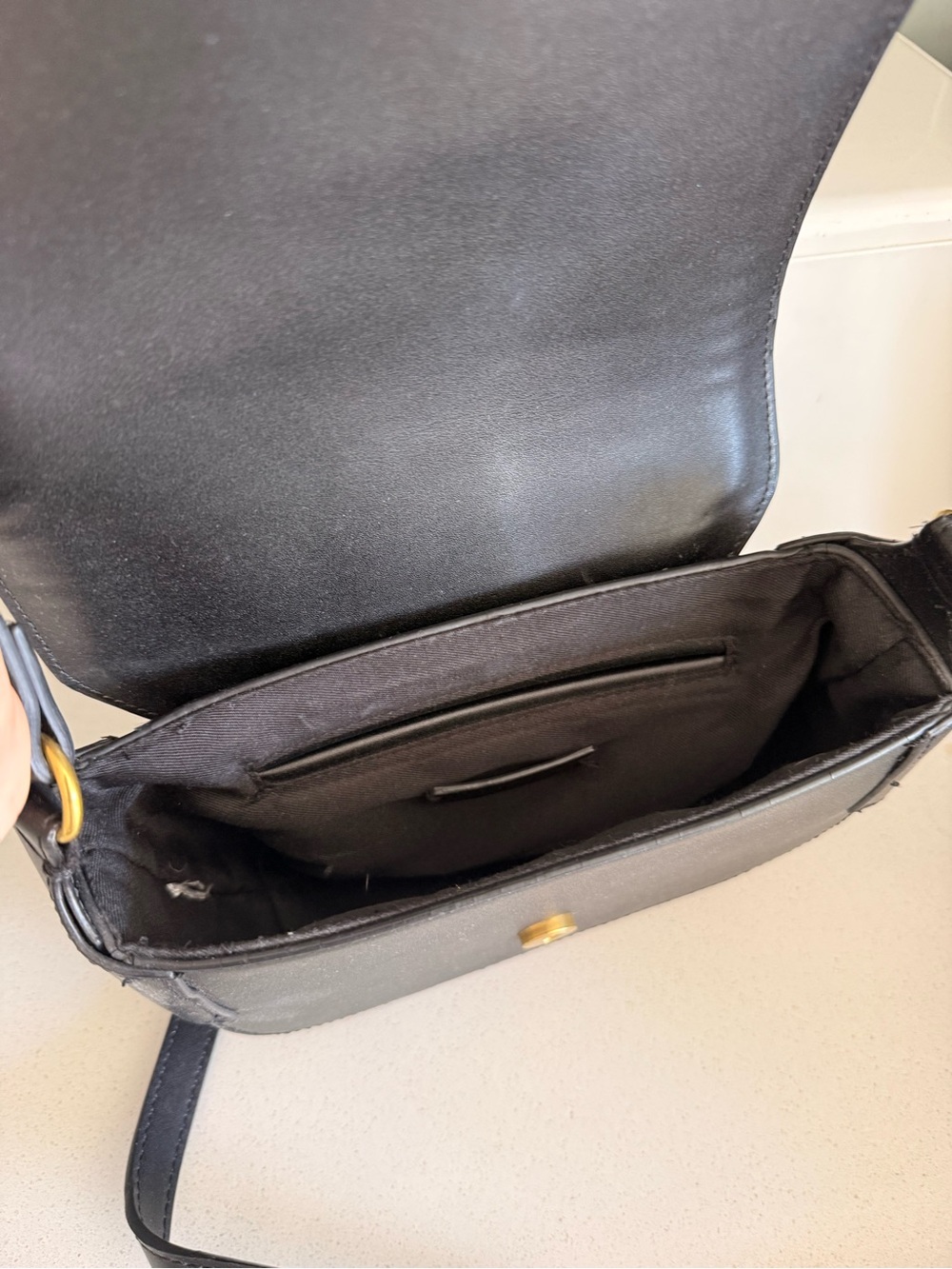 Black Saddle Crossbody Bag with Gold Buckle - Picture 3 of 3